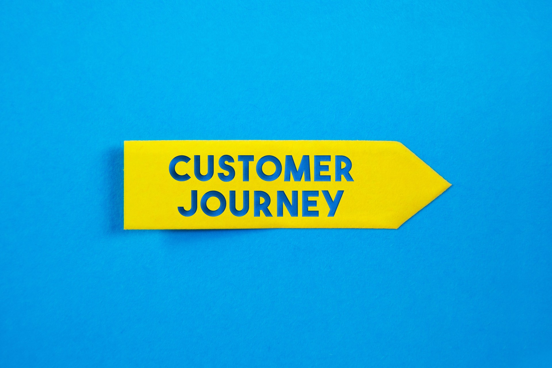 Yellow Sticky Paper With Customer Journey Message On Blue Background